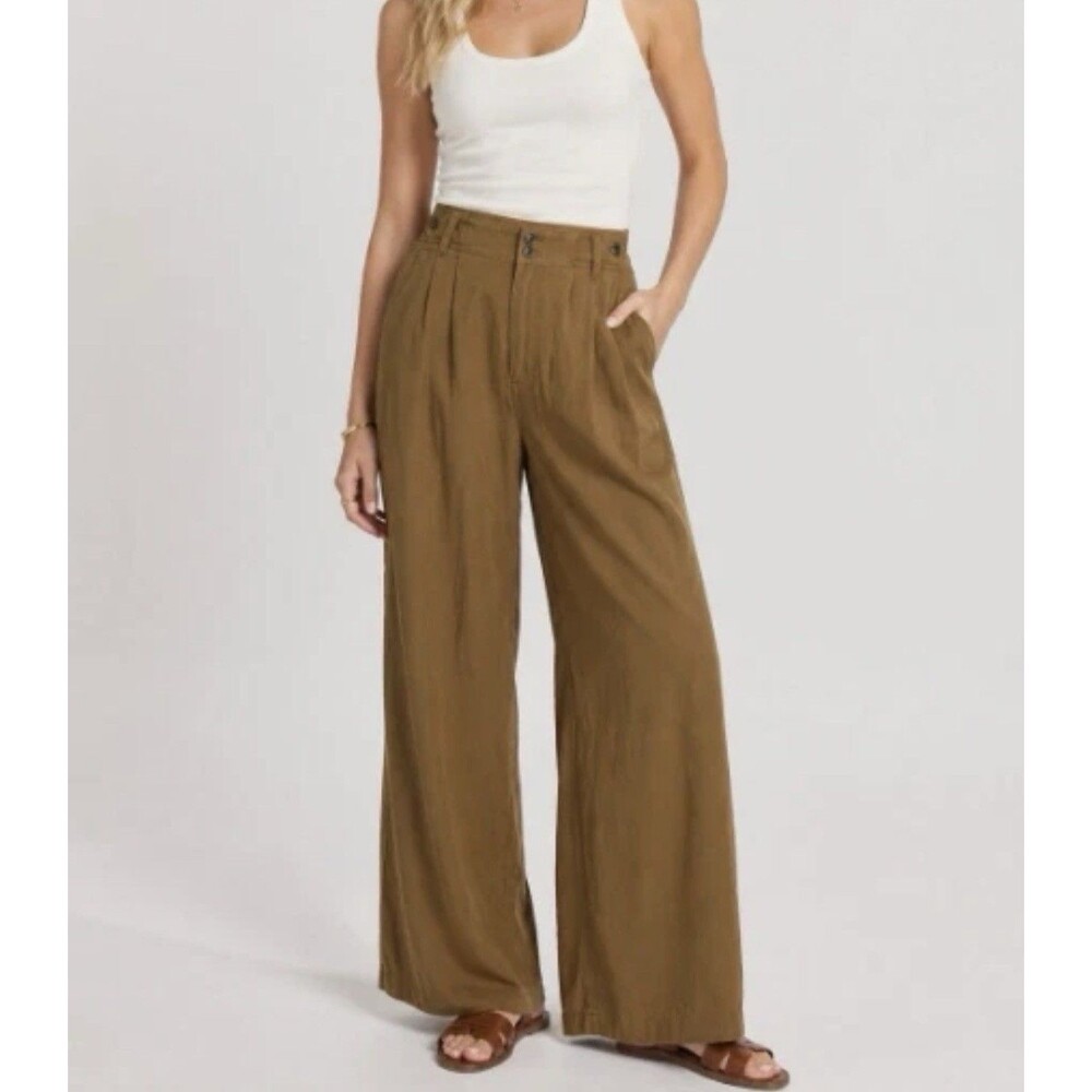 Madewell The Harlow Wide Leg Trouser Pants Acorn Tan Brown High Rise Women Sz 10